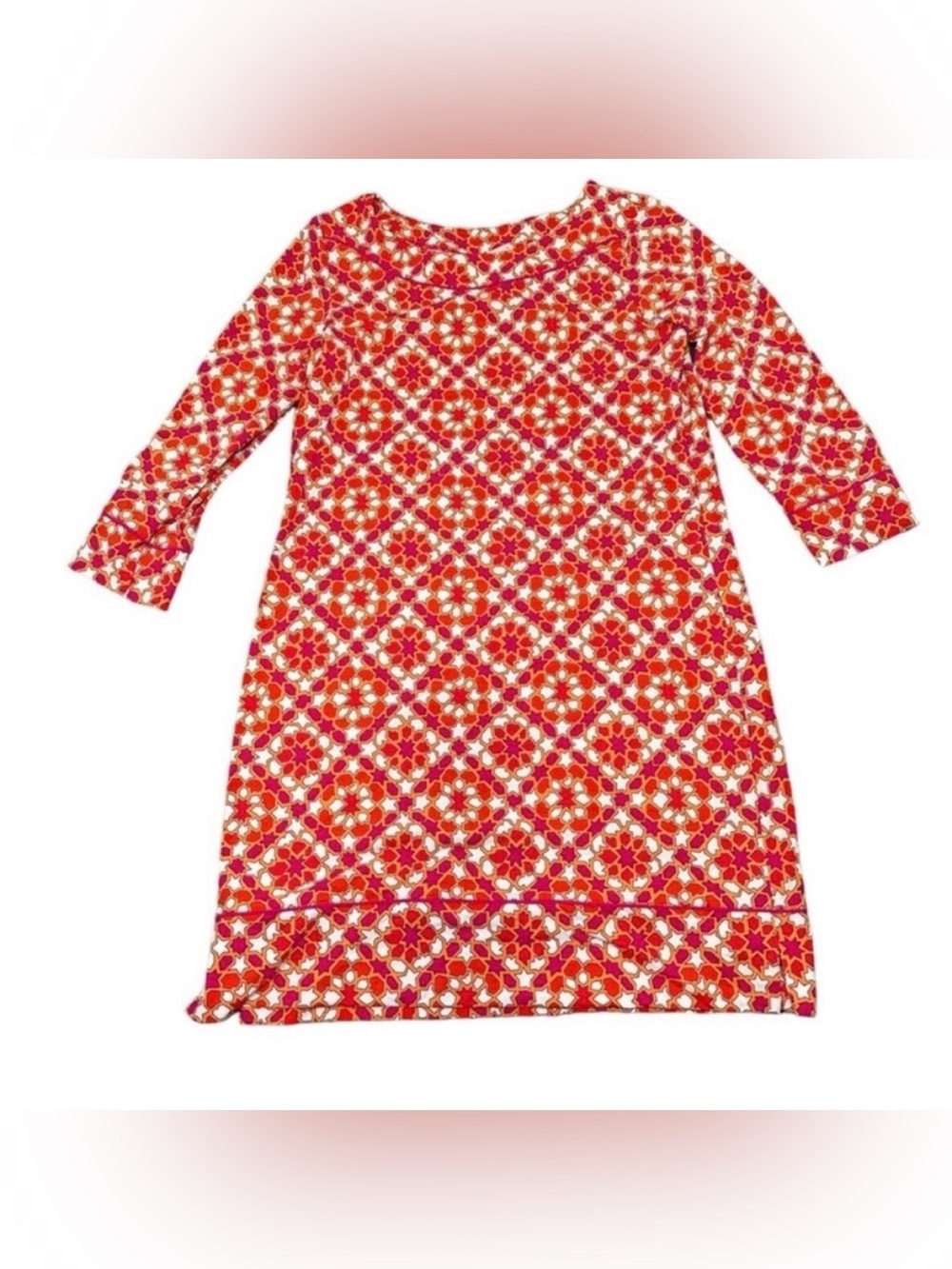 🧡 Orange, Pink, and White 3/4 Sleeve LANDS' END Dress - Size Small (6-8)